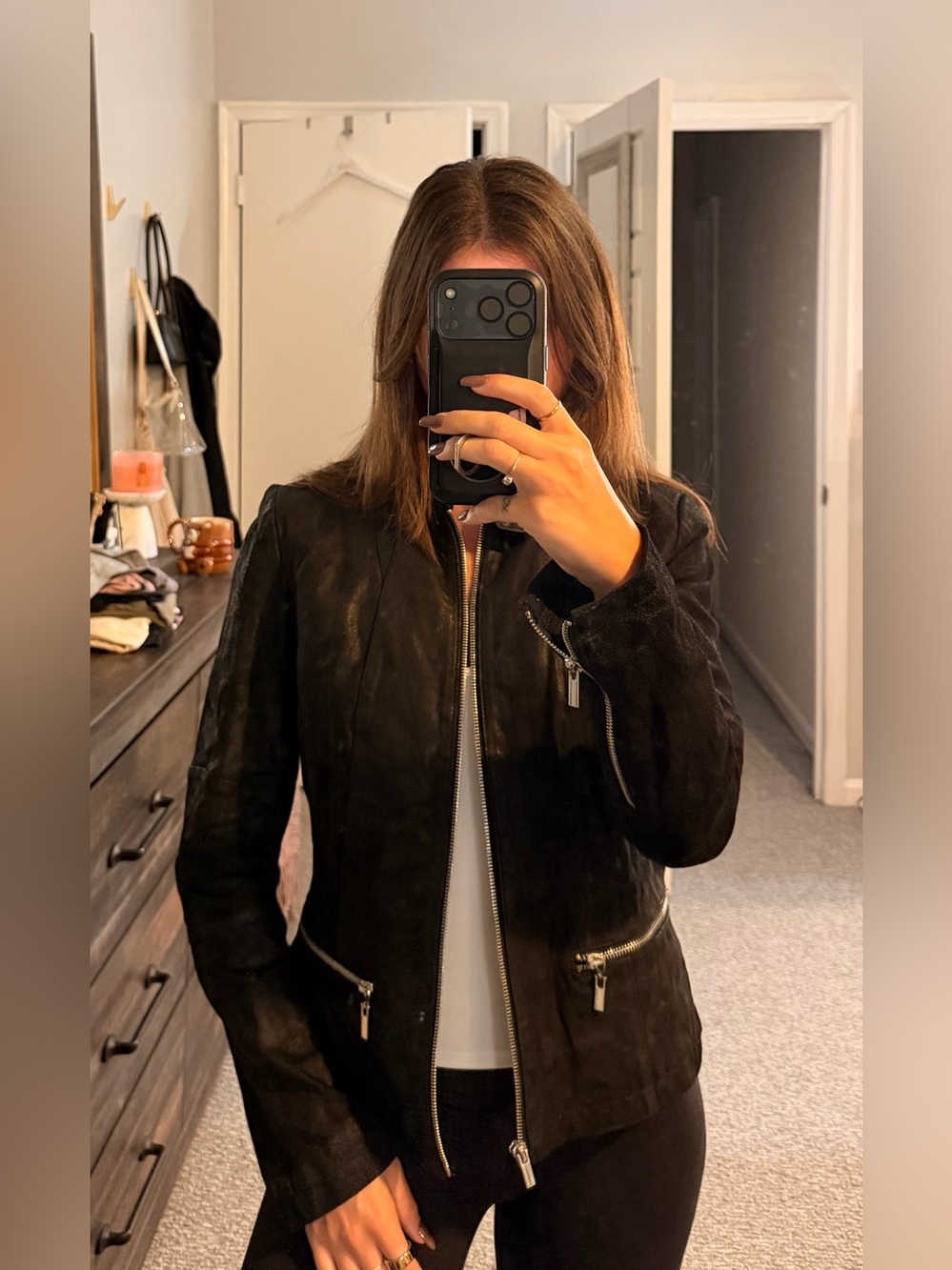 Wilsons Leather Black Suede Zip-Front Women's Jacket